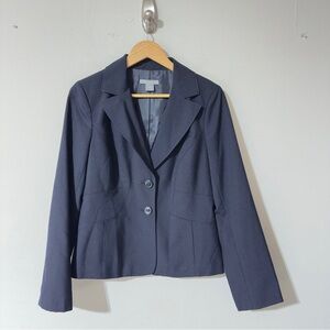 👉, Ann Taylor Women's Navy Blue Two-Button Tailored Blazer Suit Jacket Size 8